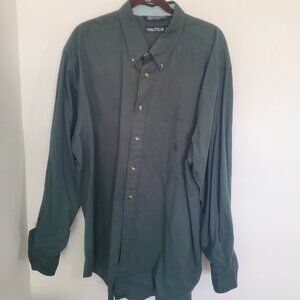 Nautica Forest Green Heavy Weight Chino Cotton Button Down Shirt XXL/TTG